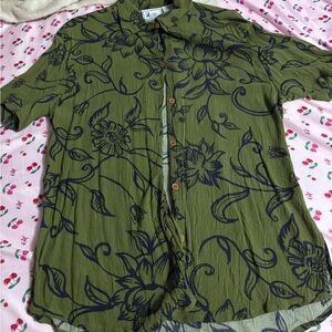 Men's Olive and Navy Floral Casual Shirt